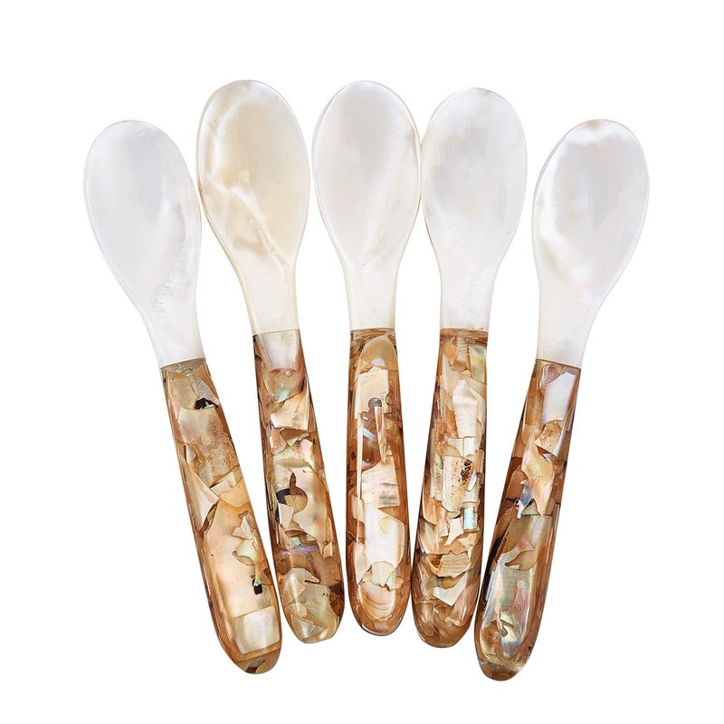 DUEBEL Set of 5 Pink Mother of Pearl MOP Caviar Spoons for Caviar, Egg, Icecream, Coffee Serving (Pink, 12.5x2.5cm) - Image 1